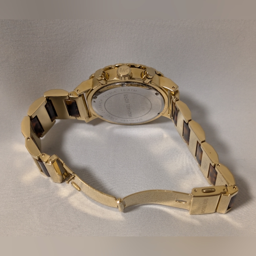 Michael Kors Chronograph Tortoise Acetate & Gold-tone Watch. New Battery - Picture 8 of 10